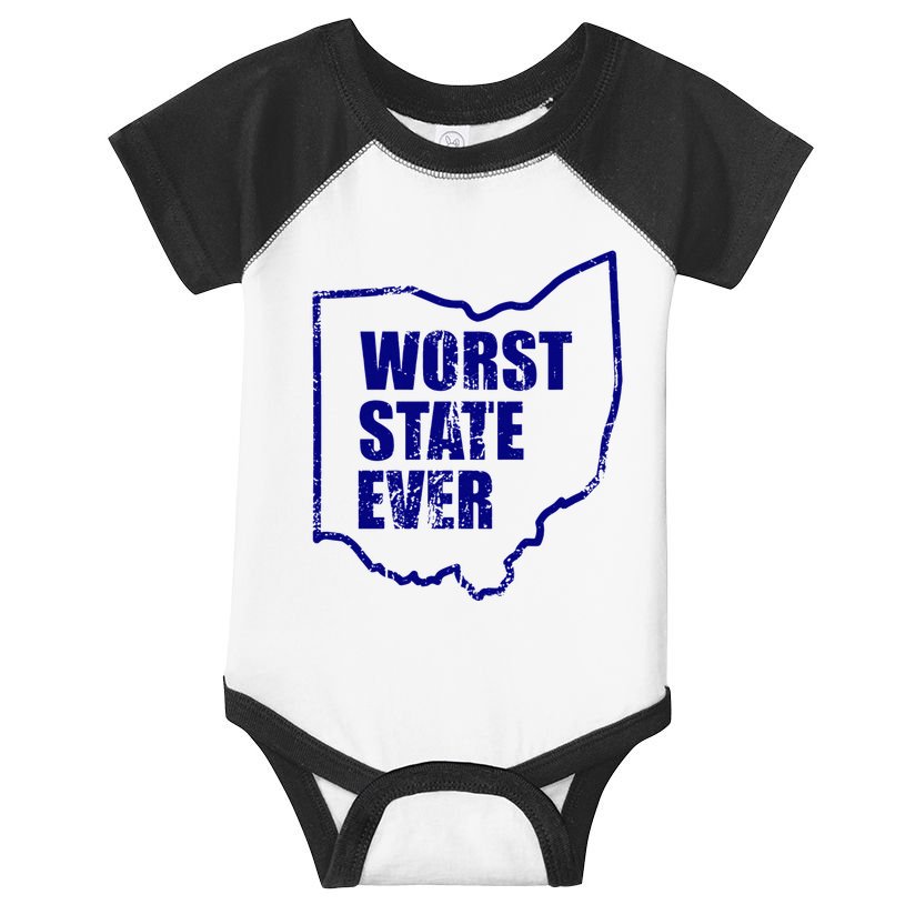 Distressed Worst State Ever Ohio Michigan Sports Fan Infant Baby Jersey Bodysuit
