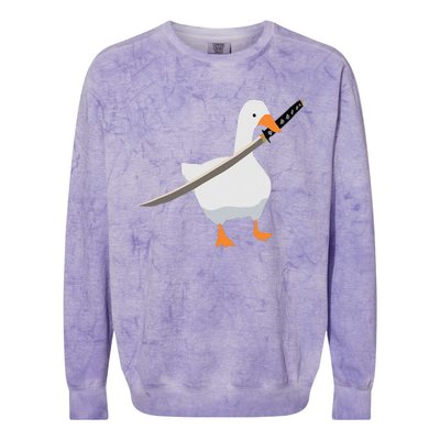 Duck with sword Duck wielding a Katana knife Goose Colorblast Crewneck Sweatshirt