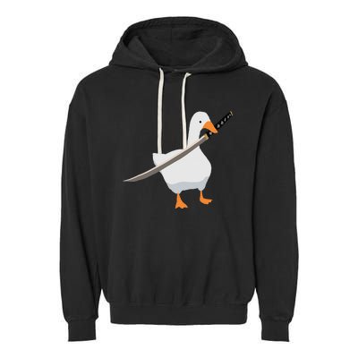 Duck with sword Duck wielding a Katana knife Goose Garment-Dyed Fleece Hoodie