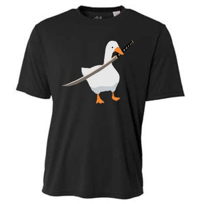 Duck with sword Duck wielding a Katana knife Goose Cooling Performance Crew T-Shirt