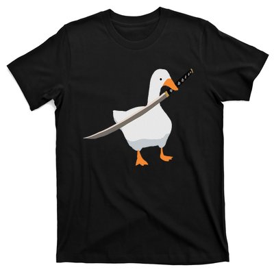 Duck with sword Duck wielding a Katana knife Goose T-Shirt