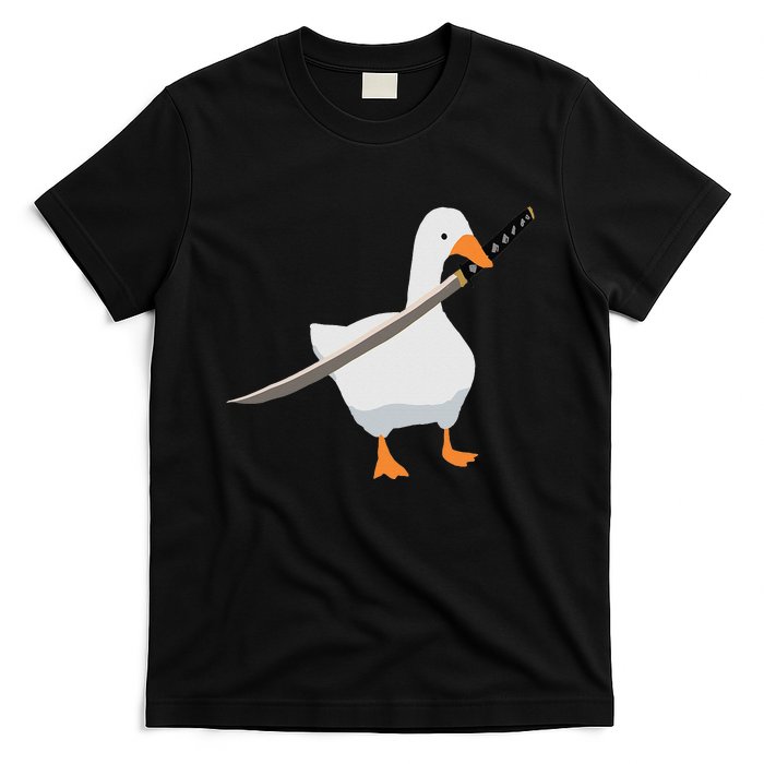 Duck with sword Duck wielding a Katana knife Goose T-Shirt