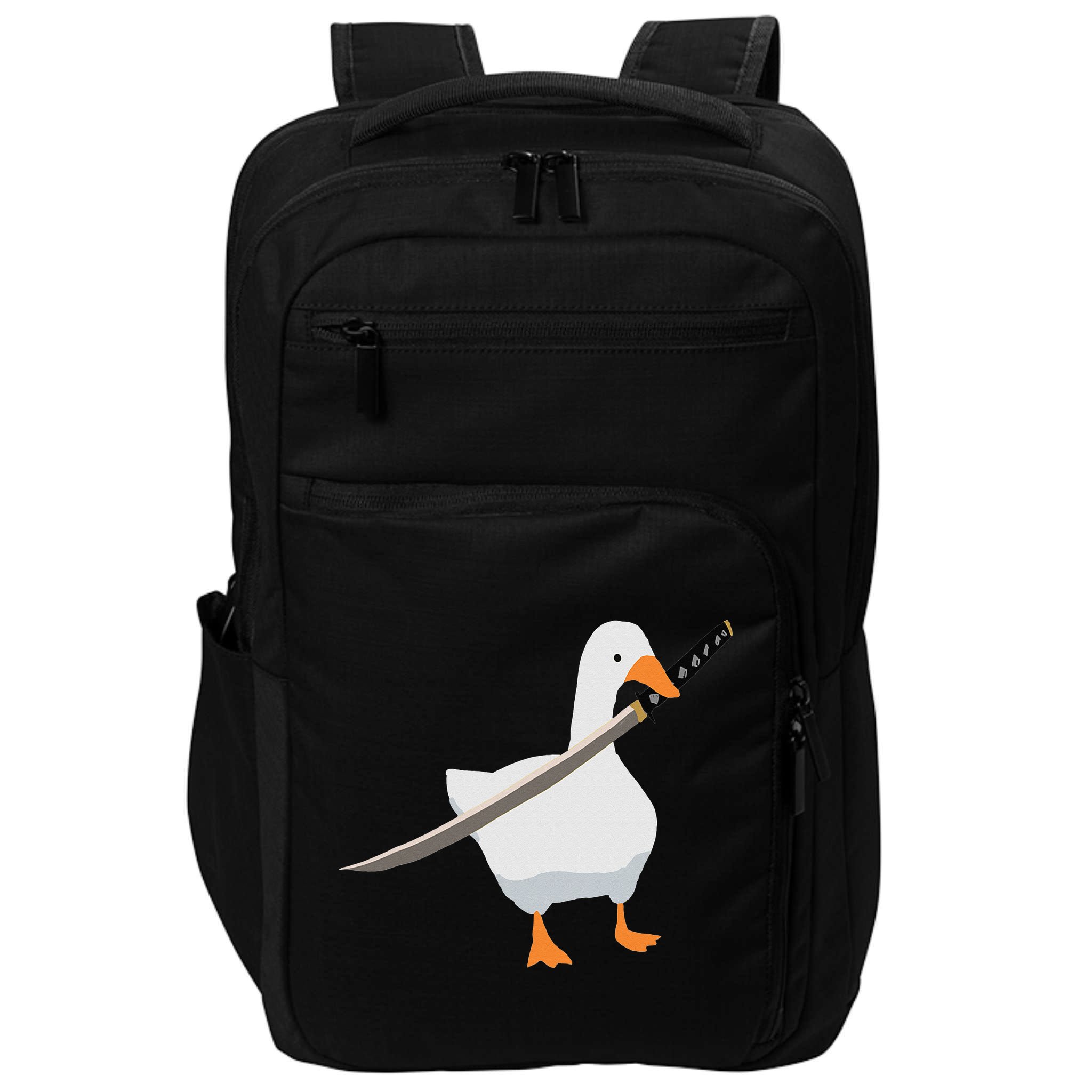 Duck with sword Duck wielding a Katana knife Goose Impact Tech Backpack