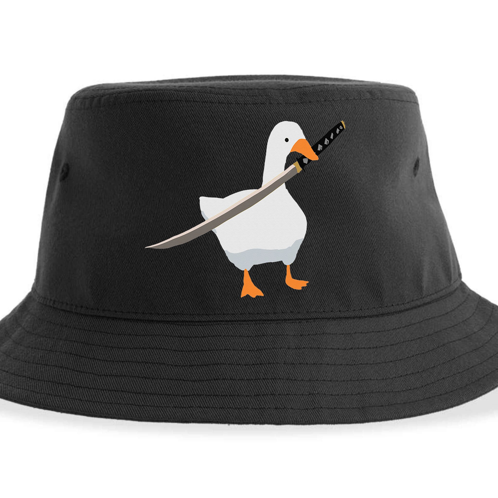 Duck with sword Duck wielding a Katana knife Goose Sustainable Bucket Hat