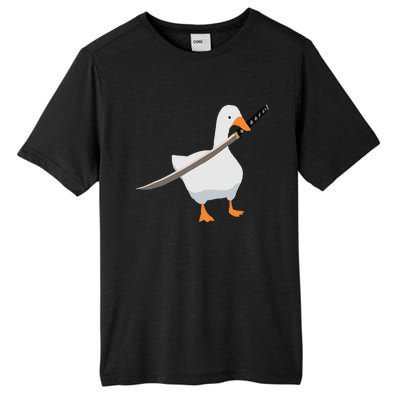 Duck with sword Duck wielding a Katana knife Goose Tall Fusion ChromaSoft Performance T-Shirt