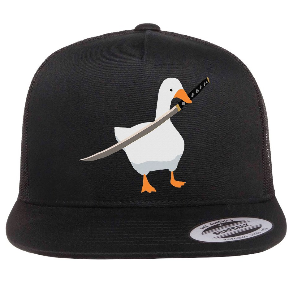 Duck with sword Duck wielding a Katana knife Goose Flat Bill Trucker Hat