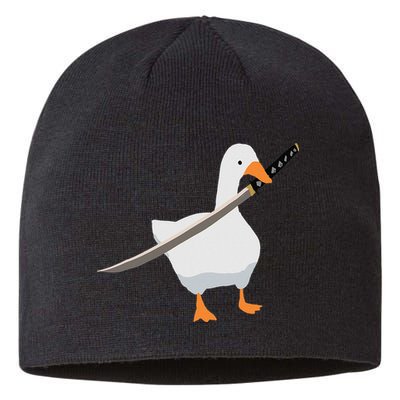 Duck with sword Duck wielding a Katana knife Goose Sustainable Beanie