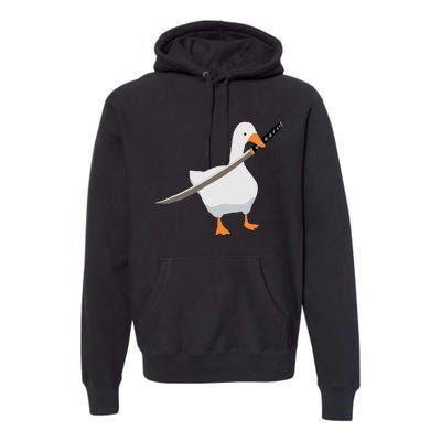 Duck with sword Duck wielding a Katana knife Goose Premium Hoodie