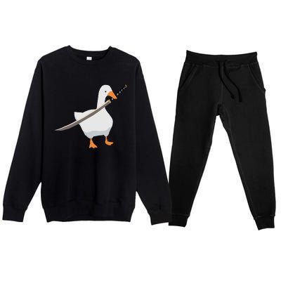 Duck with sword Duck wielding a Katana knife Goose Premium Crewneck Sweatsuit Set