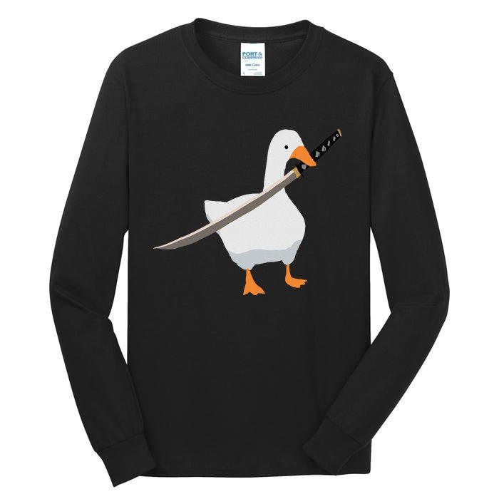 Duck with sword Duck wielding a Katana knife Goose Tall Long Sleeve T-Shirt