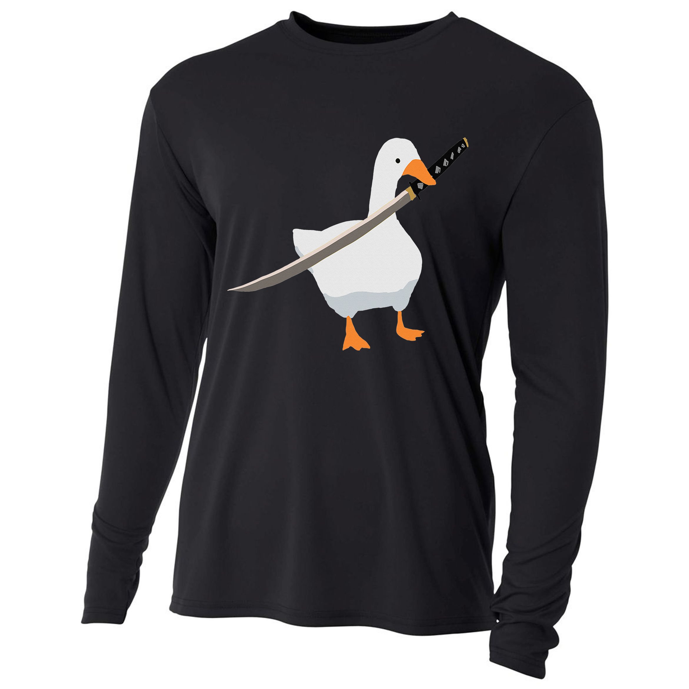 Duck with sword Duck wielding a Katana knife Goose Cooling Performance Long Sleeve Crew