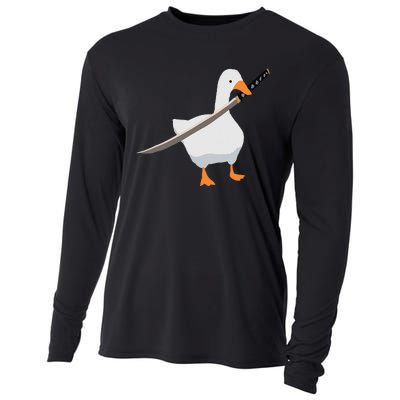 Duck with sword Duck wielding a Katana knife Goose Cooling Performance Long Sleeve Crew