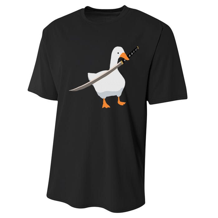 Duck with sword Duck wielding a Katana knife Goose Performance Sprint T-Shirt