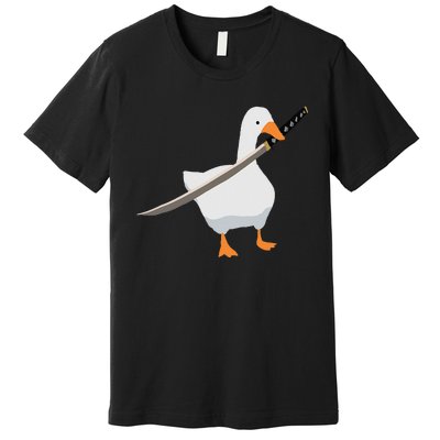 Duck with sword Duck wielding a Katana knife Goose Premium T-Shirt