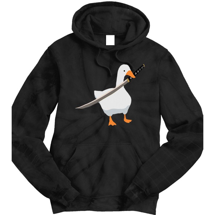 Duck with sword Duck wielding a Katana knife Goose Tie Dye Hoodie