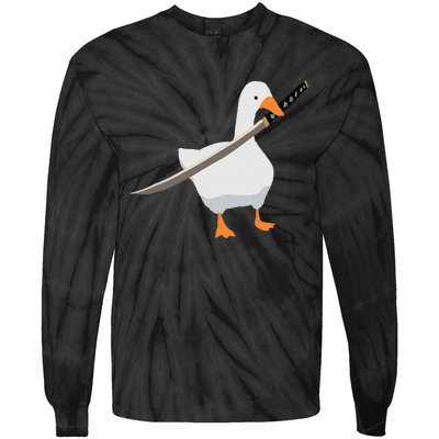 Duck with sword Duck wielding a Katana knife Goose Tie-Dye Long Sleeve Shirt