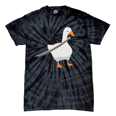 Duck with sword Duck wielding a Katana knife Goose Tie-Dye T-Shirt