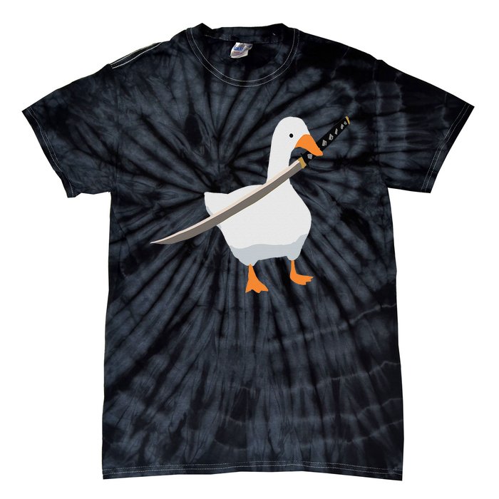 Duck with sword Duck wielding a Katana knife Goose Tie-Dye T-Shirt