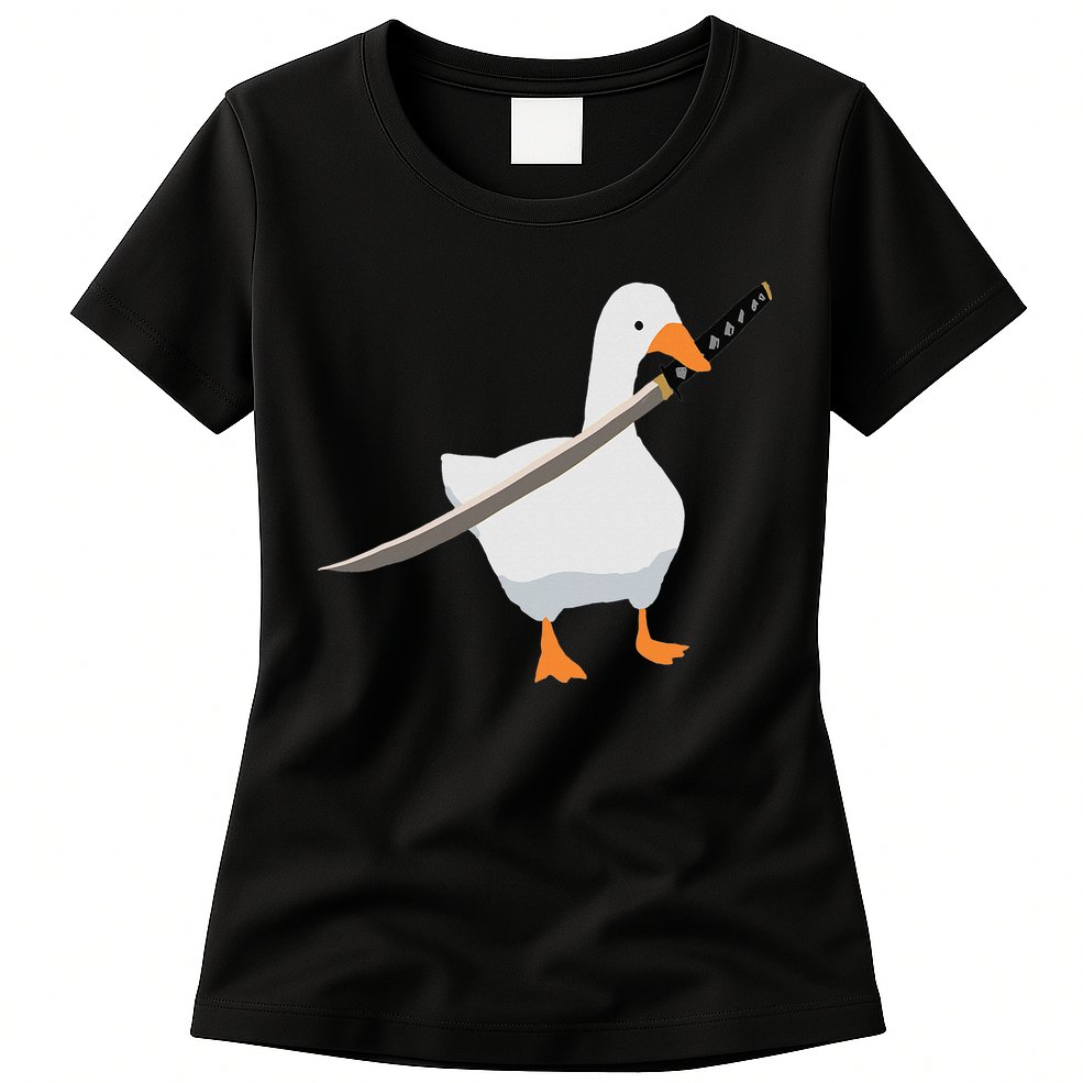 Duck with sword Duck wielding a Katana knife Goose Womens T-Shirt