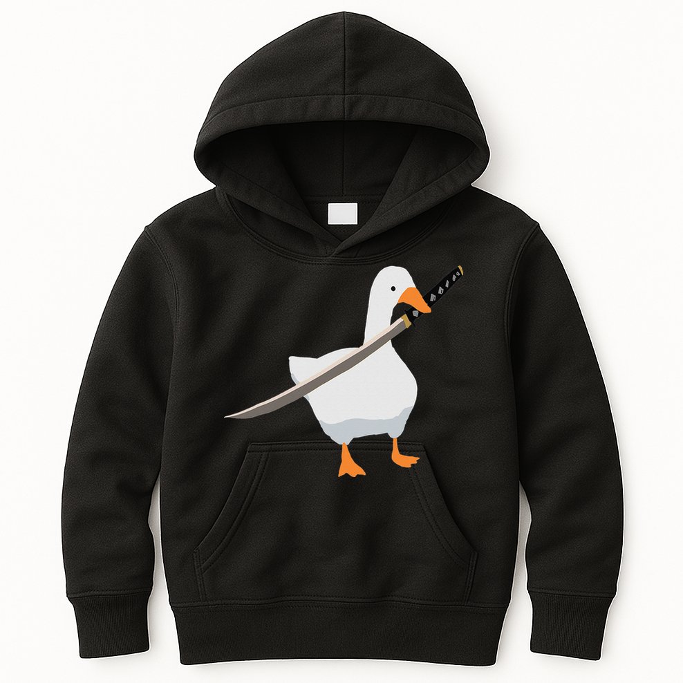 Duck with sword Duck wielding a Katana knife Goose Kids Hoodie