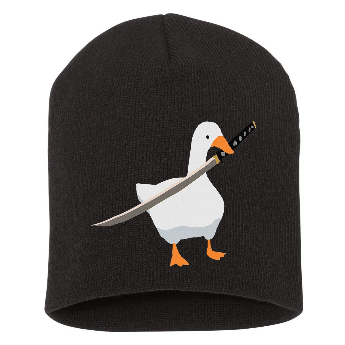 Duck with sword Duck wielding a Katana knife Goose Short Acrylic Beanie