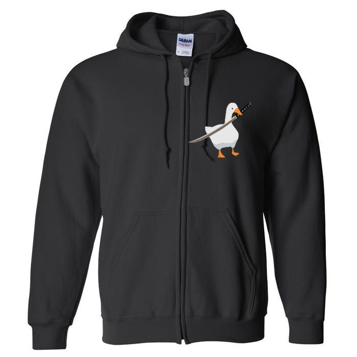 Duck with sword Duck wielding a Katana knife Goose Full Zip Hoodie