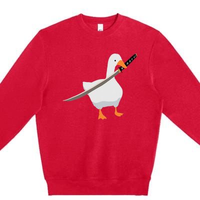 Duck with sword Duck wielding a Katana knife Goose Premium Crewneck Sweatshirt