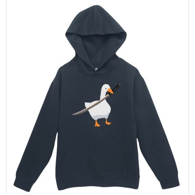 Duck with sword Duck wielding a Katana knife Goose Urban Pullover Hoodie