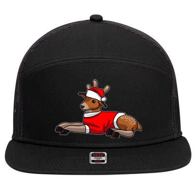 Deer Wearing Santa Hat And Sweater Christmas Gift 7 Panel Mesh Trucker Snapback Hat