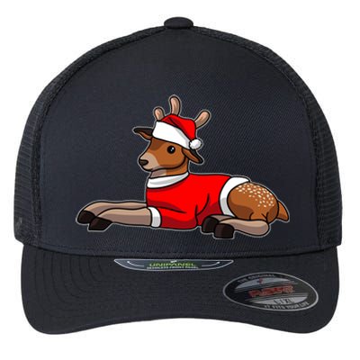 Deer Wearing Santa Hat And Sweater Christmas Gift Flexfit Unipanel Trucker Cap