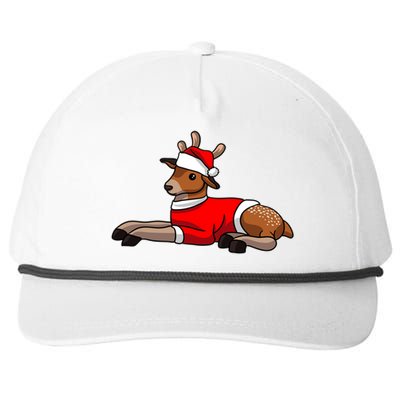 Deer Wearing Santa Hat And Sweater Christmas Gift Snapback Five-Panel Rope Hat