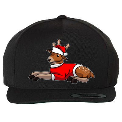 Deer Wearing Santa Hat And Sweater Christmas Gift Wool Snapback Cap