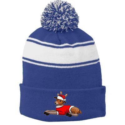 Deer Wearing Santa Hat And Sweater Christmas Gift Stripe Pom Pom Beanie