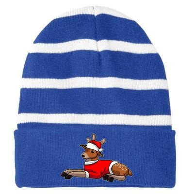 Deer Wearing Santa Hat And Sweater Christmas Gift Striped Beanie with Solid Band