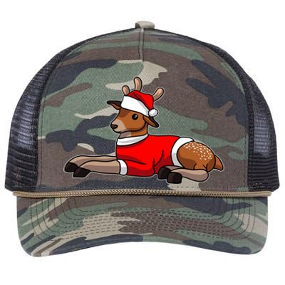 Deer Wearing Santa Hat And Sweater Christmas Gift Retro Rope Trucker Hat Cap