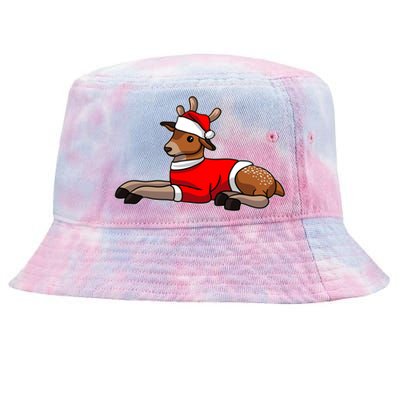 Deer Wearing Santa Hat And Sweater Christmas Gift Tie-Dyed Bucket Hat