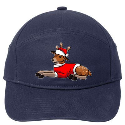 Deer Wearing Santa Hat And Sweater Christmas Gift 7-Panel Snapback Hat