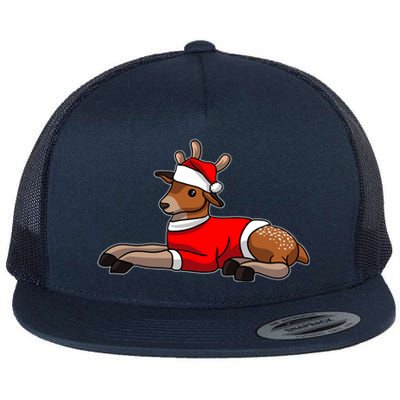 Deer Wearing Santa Hat And Sweater Christmas Gift Flat Bill Trucker Hat