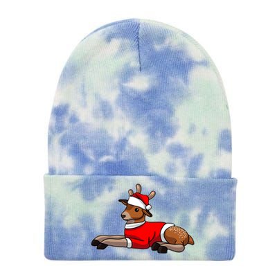 Deer Wearing Santa Hat And Sweater Christmas Gift Tie Dye 12in Knit Beanie