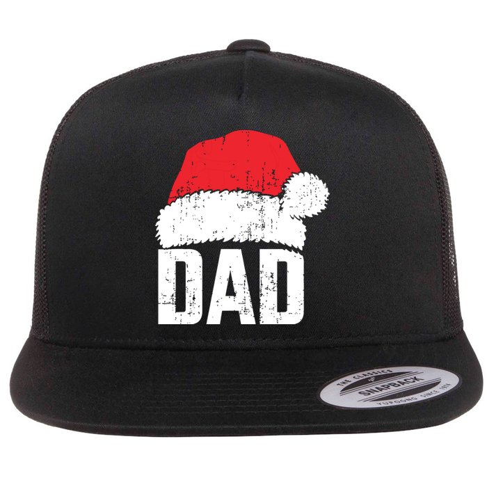 Dad With Santa Claus Hat Matching Family Christmas Pajama Flat Bill Trucker Hat