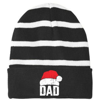 Dad With Santa Claus Hat Matching Family Christmas Pajama Striped Beanie with Solid Band