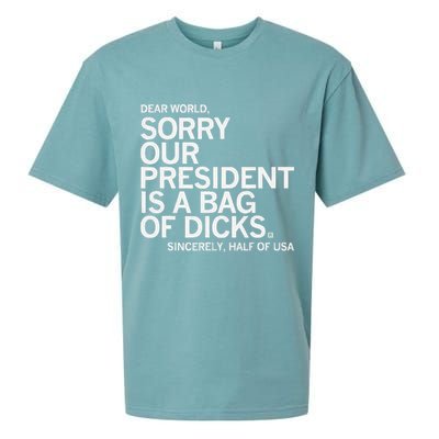 Dear World Sorry Our President Is A Bag Of Dicks Sincerely H Sueded Cloud Jersey T-Shirt