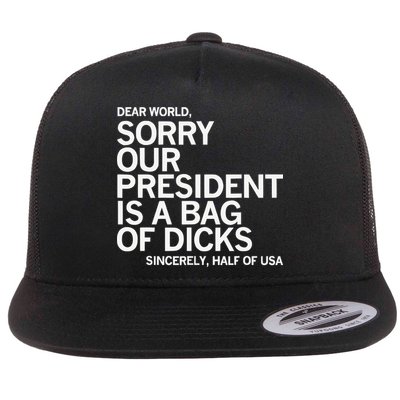 Dear World Sorry Our President Is A Bag Of Dicks Sincerely H Flat Bill Trucker Hat