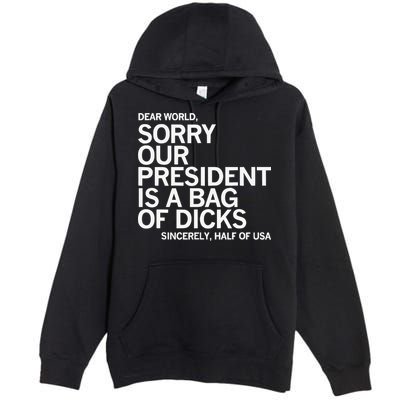 Dear World Sorry Our President Is A Bag Of Dicks Sincerely H Premium Pullover Hoodie