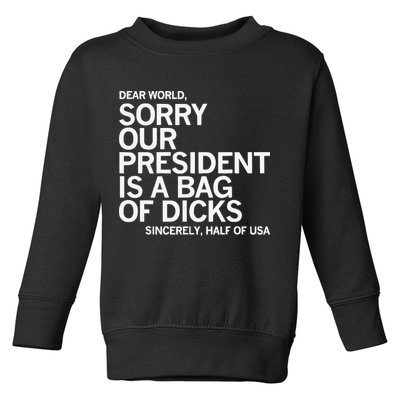 Dear World Sorry Our President Is A Bag Of Dicks Sincerely H Toddler Sweatshirt