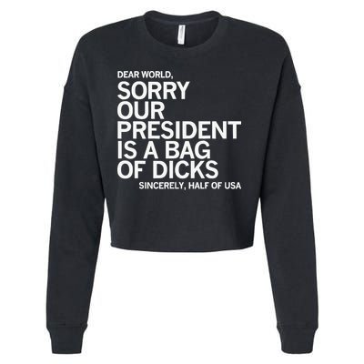Dear World Sorry Our President Is A Bag Of Dicks Sincerely H Cropped Pullover Crew
