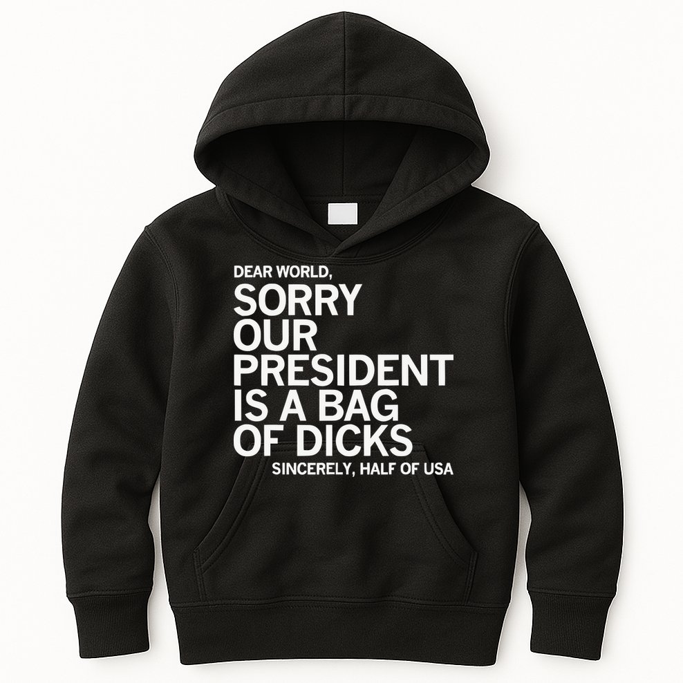 Dear World Sorry Our President Is A Bag Of Dicks Sincerely H Kids Hoodie