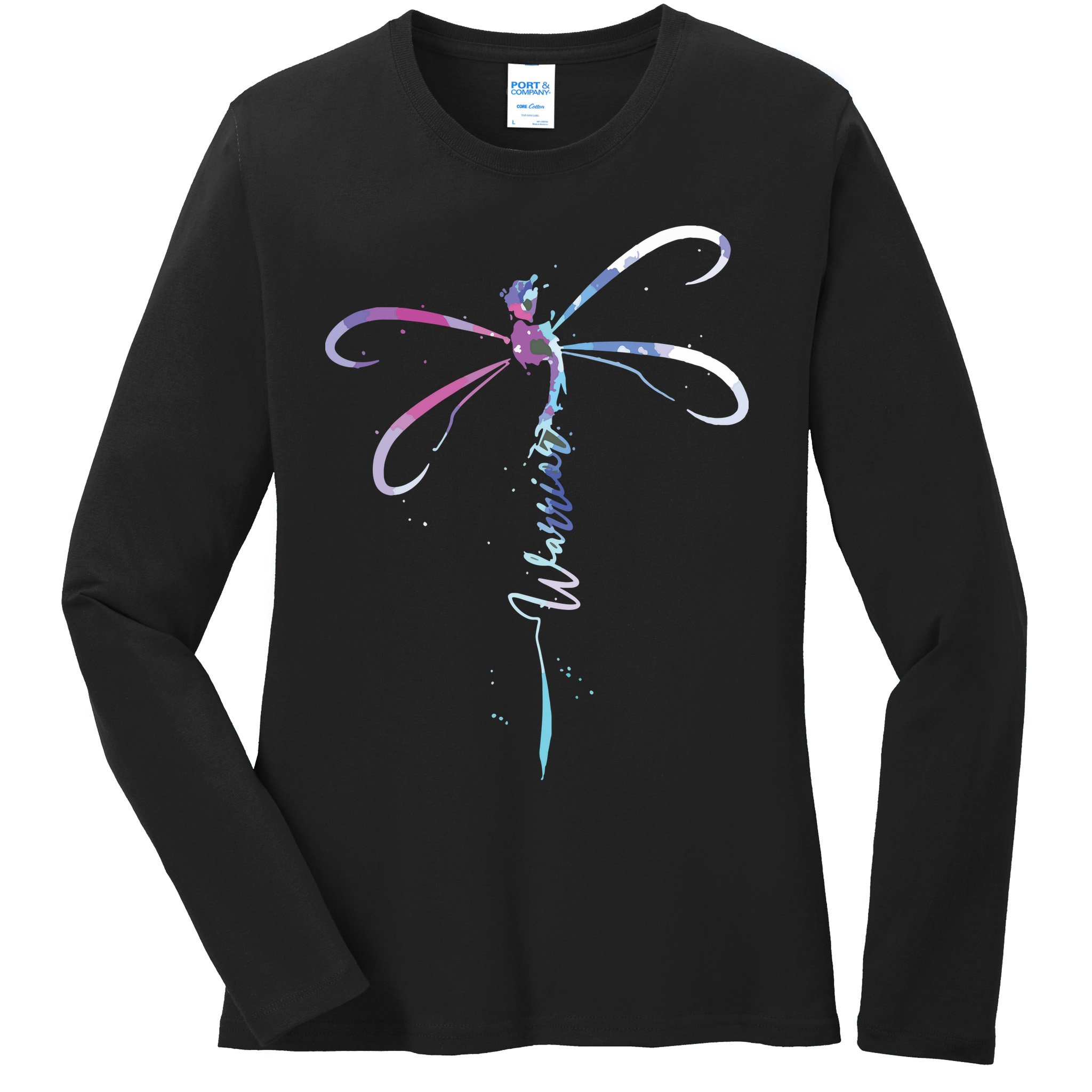Dragonfly Warrior Semicolon Suicide Prevention Awareness Ladies Long Sleeve Shirt