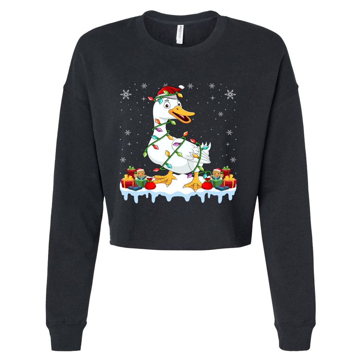 Duck Wearing Santa Hat Xmas Funny Duck Lover Christmas Cool Gift Cropped Pullover Crew