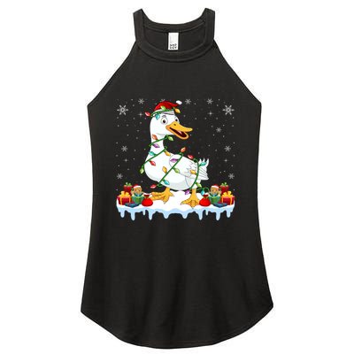 Duck Wearing Santa Hat Xmas Funny Duck Lover Christmas Cool Gift Women's Perfect Tri Rocker Tank